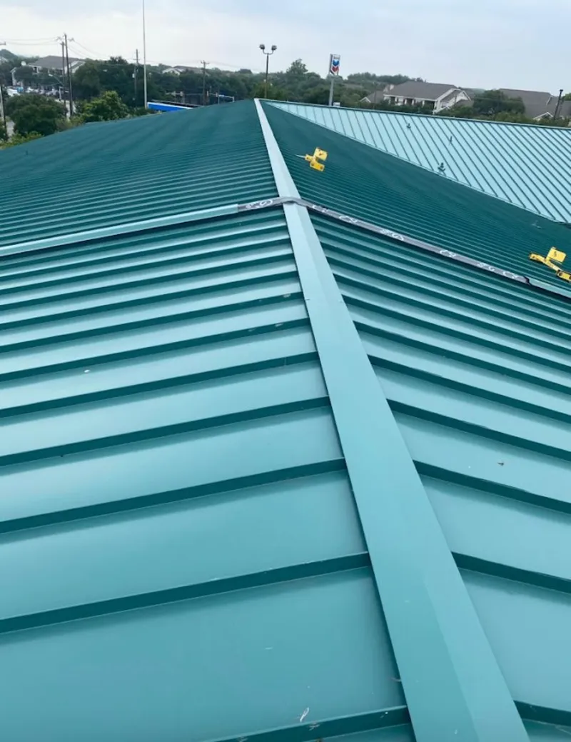 Green commercial metal roof ridge and valley for Metal Roof Repair in Spring Garden